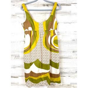 Trina Turk Womens 6 White Green Cotton Sleeveless Retro 70s Casual Mini Dress
